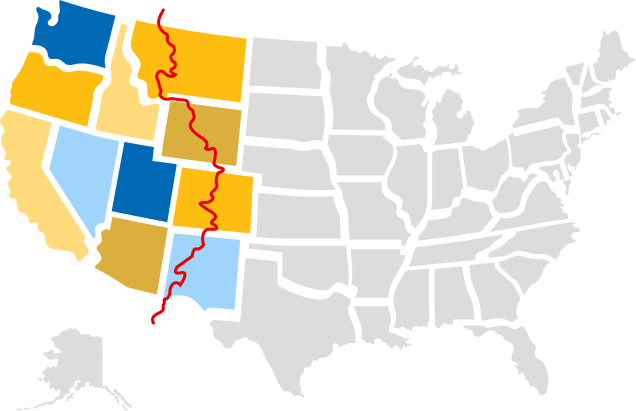 World map of customers served by D2 Striping (Colorado, Wyoming, Areas East of the Continental Divide)